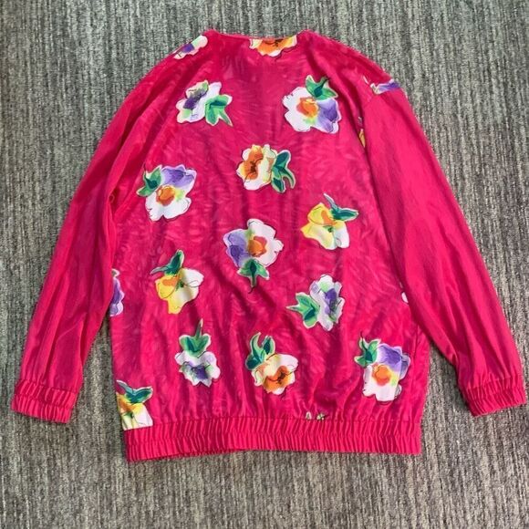VTG Victoria Morgan Sport Women’s Size Small Spirit Jacket Pink Floral V Neck - Picture 6 of 6